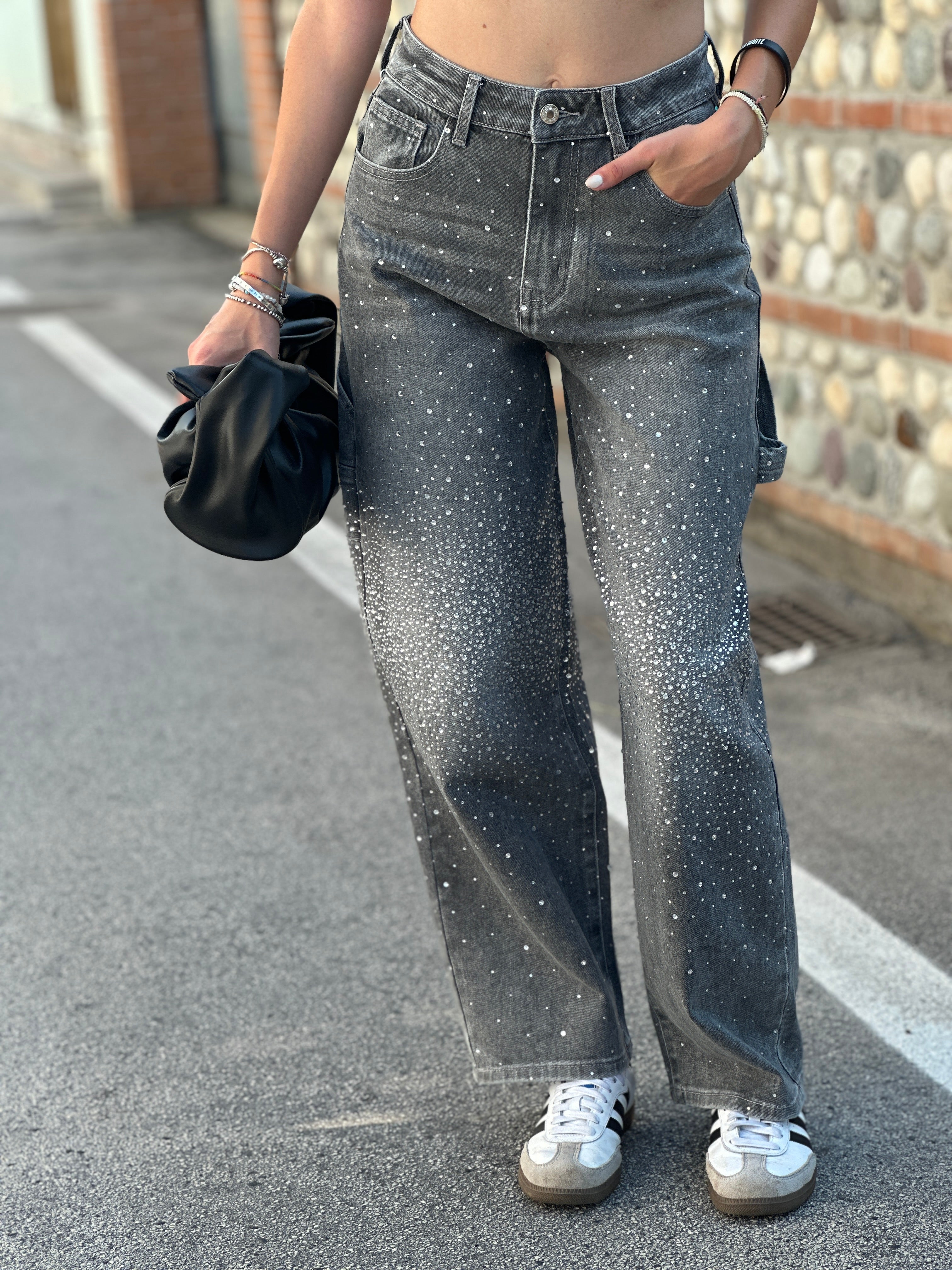 Jeans cargo strass