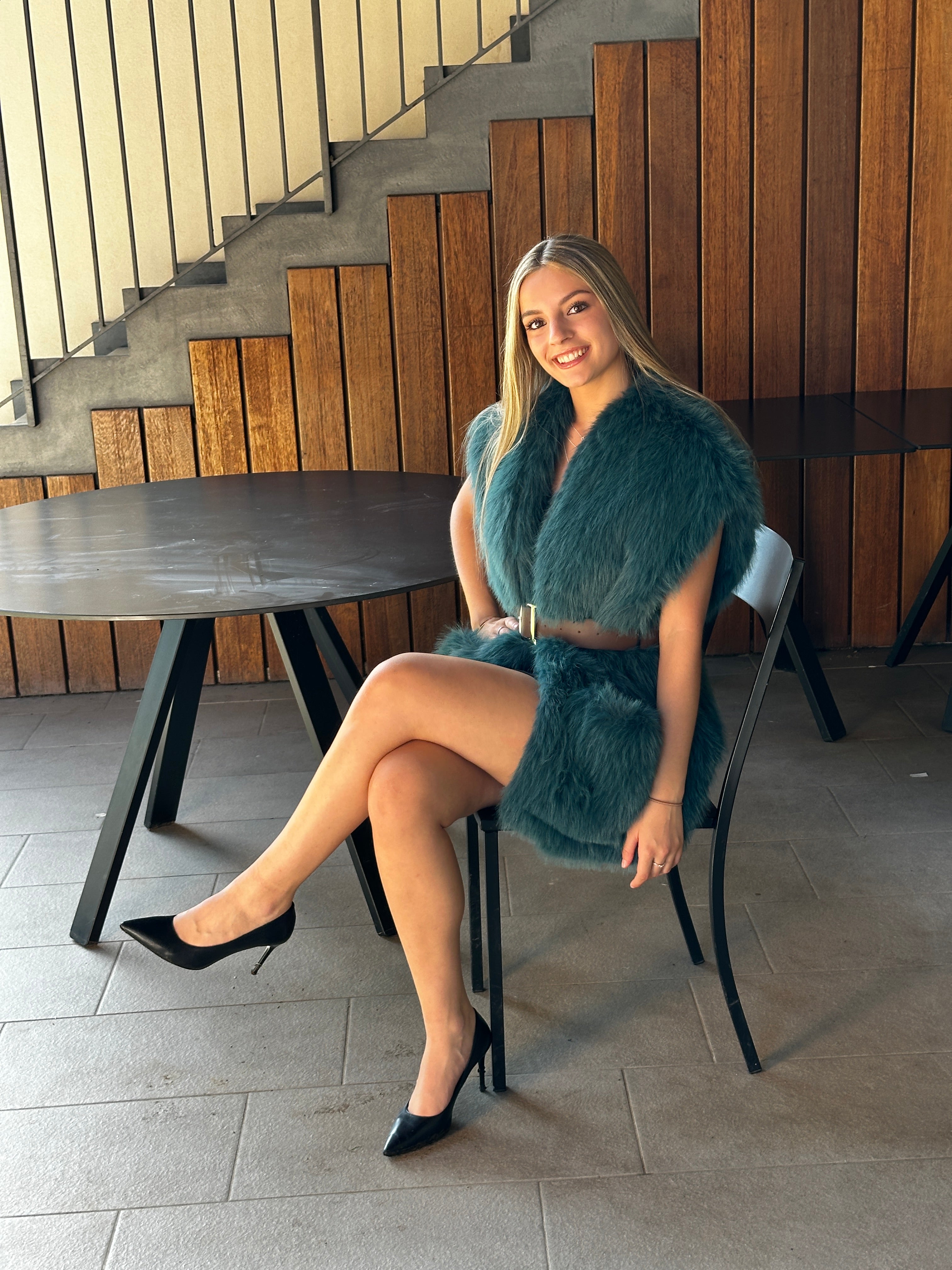 Gilet ecopelliccia ottanio