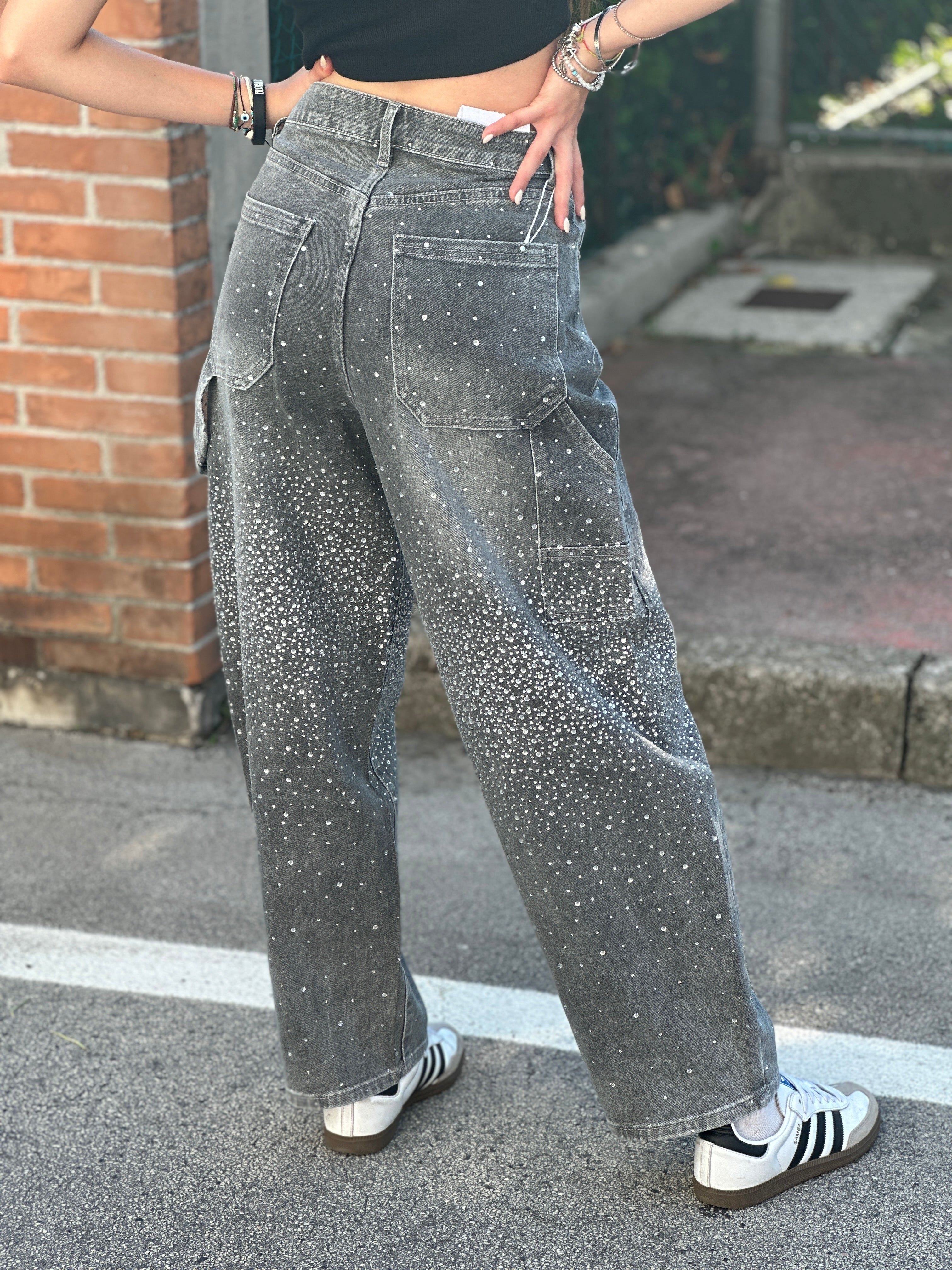 Jeans cargo strass