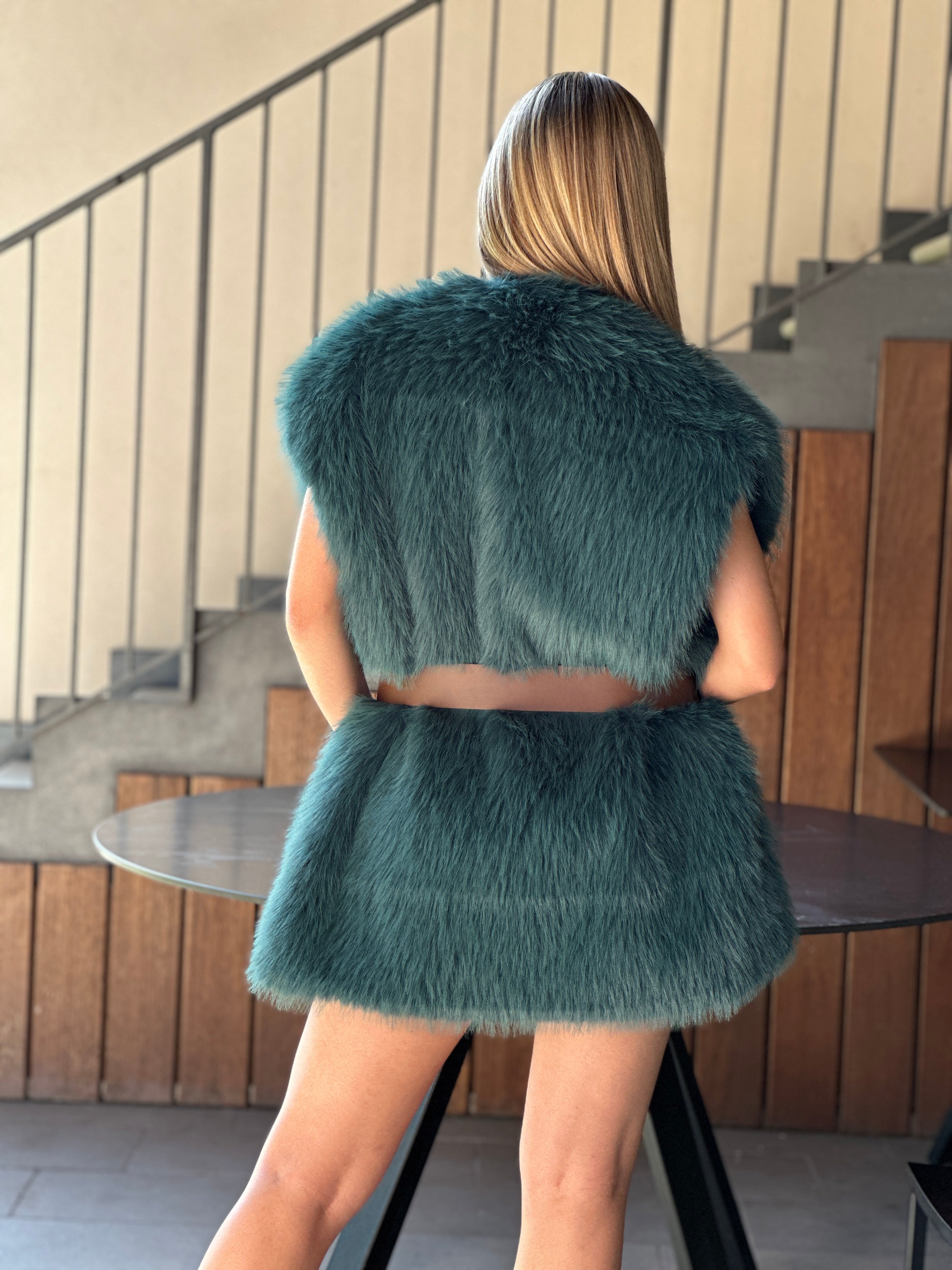Gilet ecopelliccia ottanio