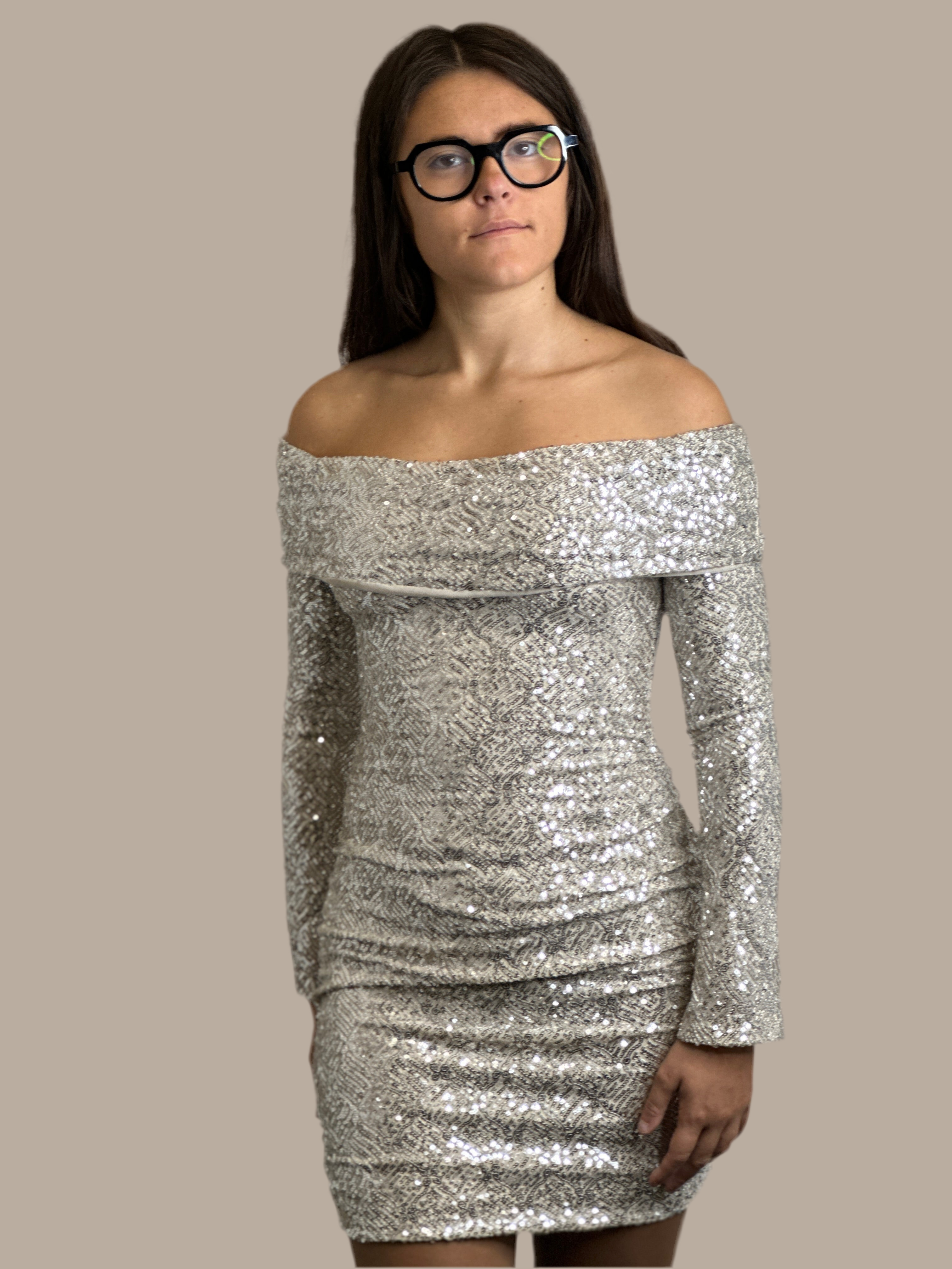 Abito paillettes sciallato argento
