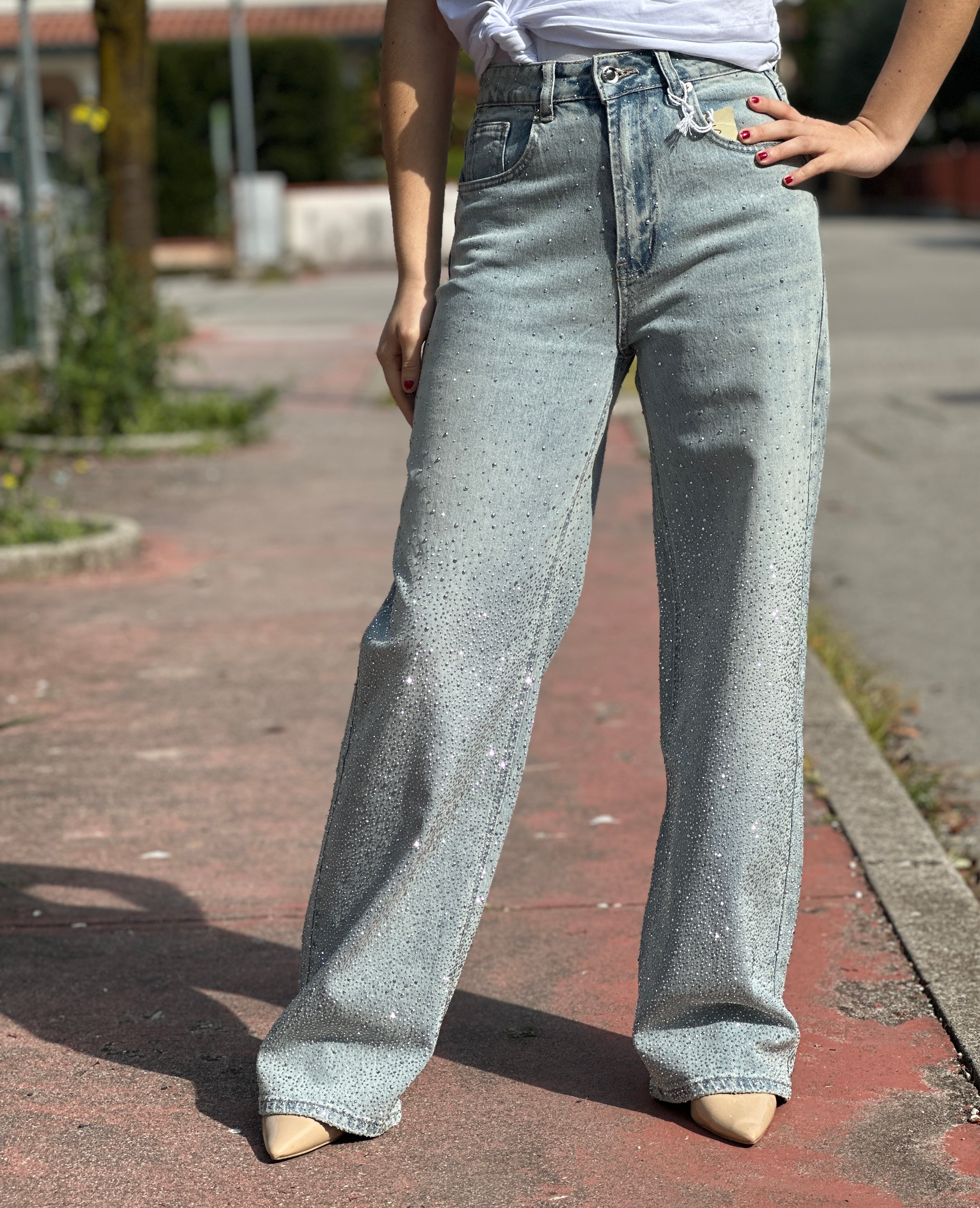 Jeans Tempestato di Strass