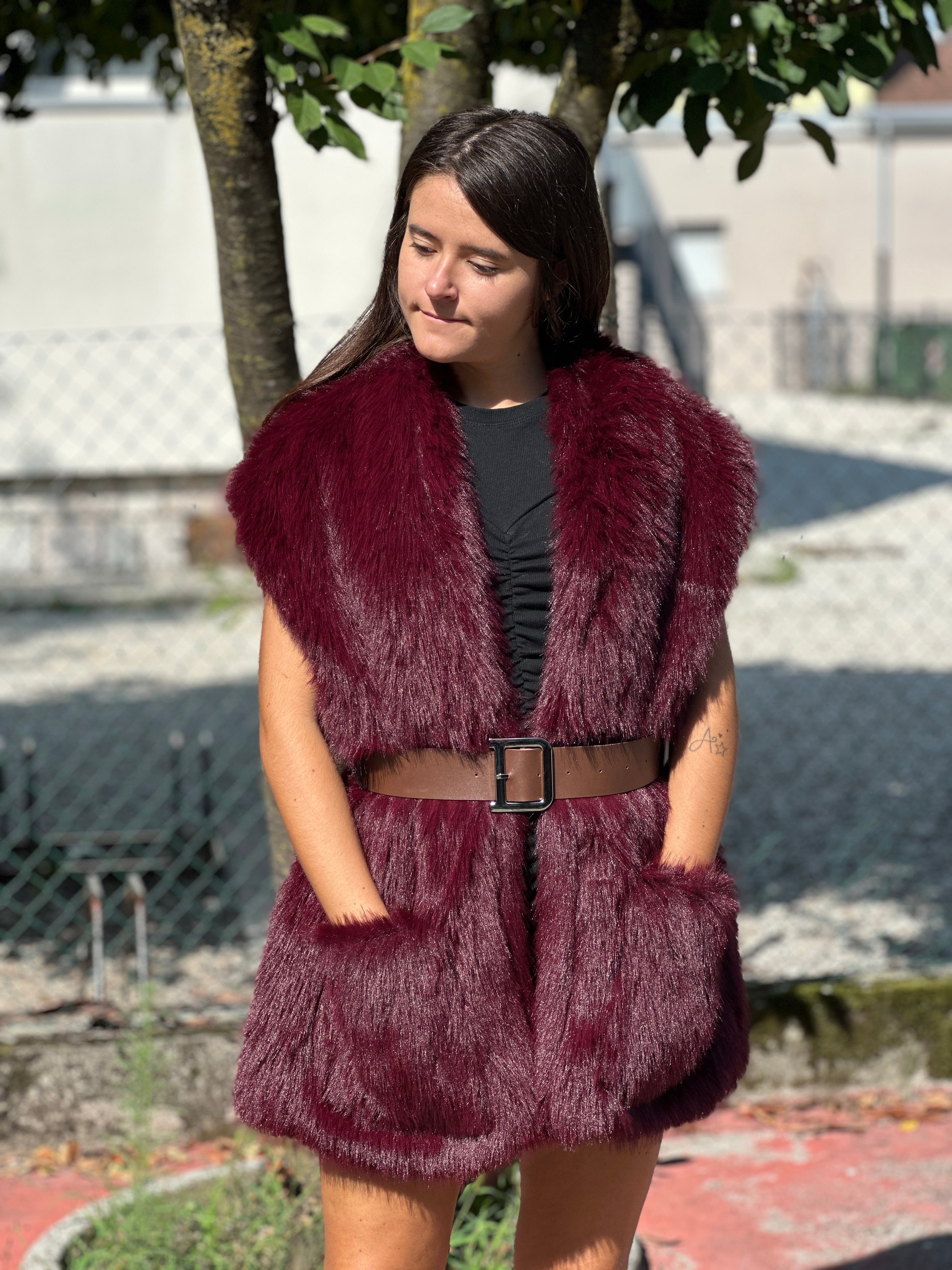 Gilet ecopelliccia bordeaux