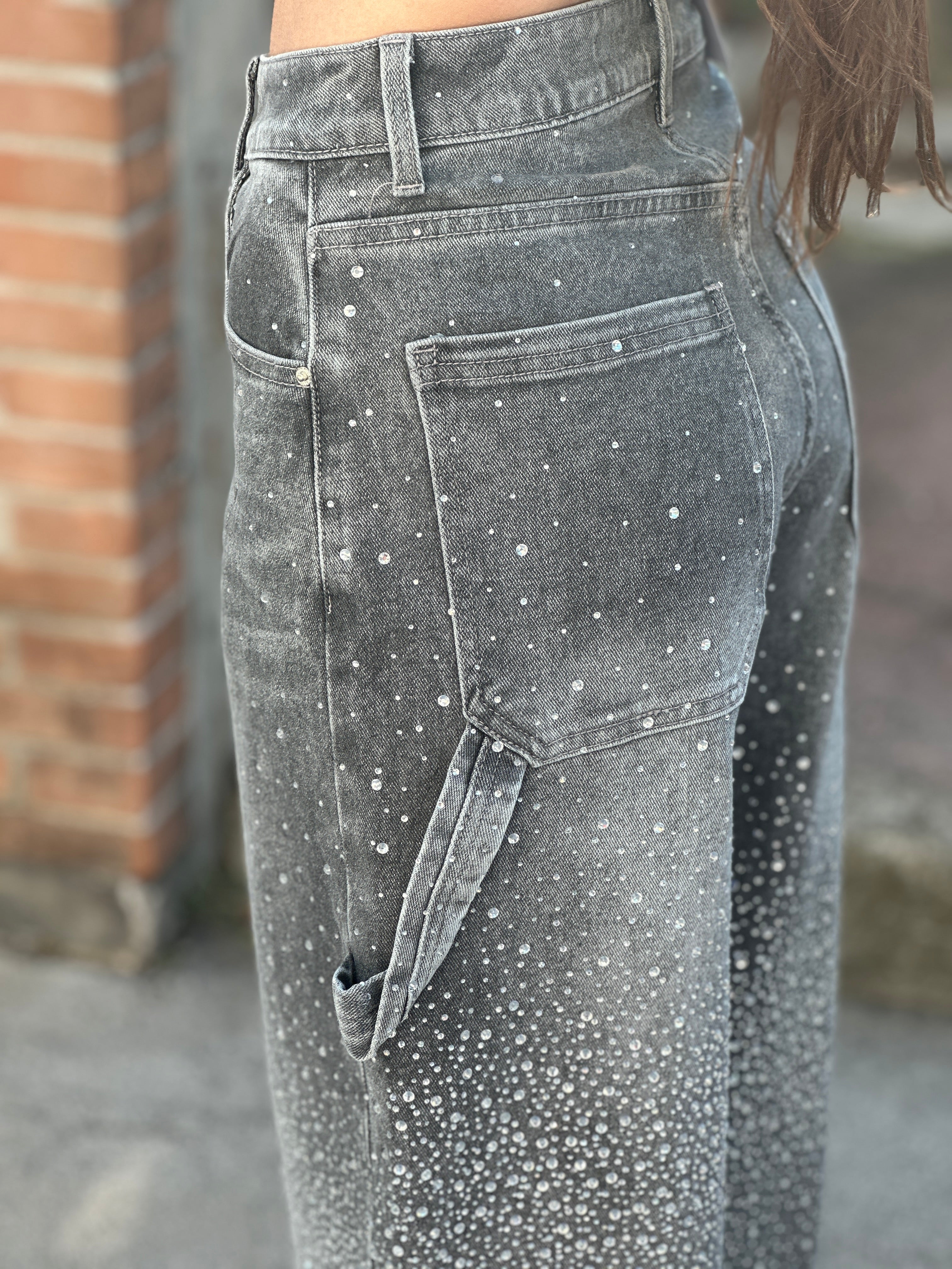 Jeans cargo strass