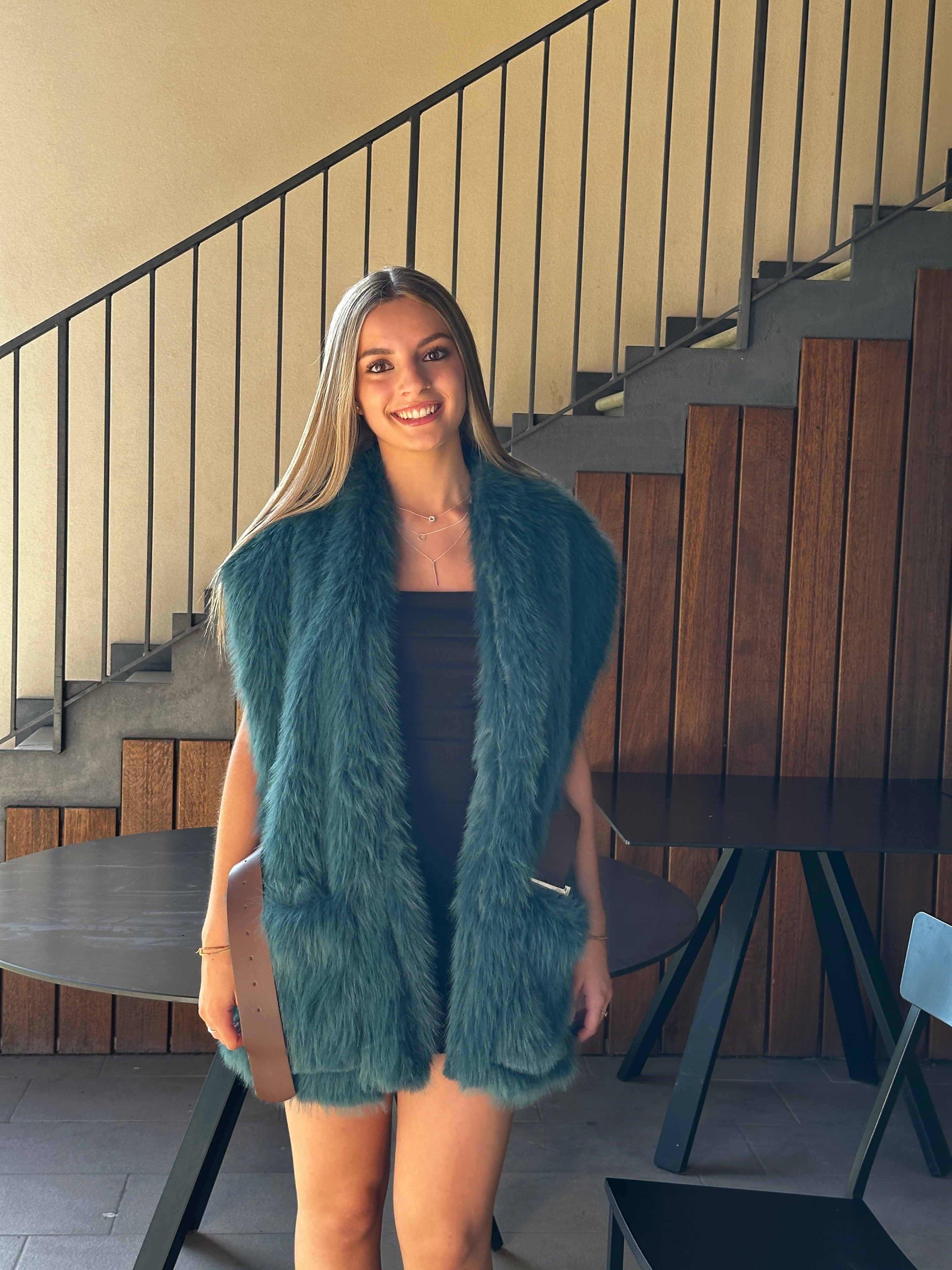 Gilet ecopelliccia ottanio