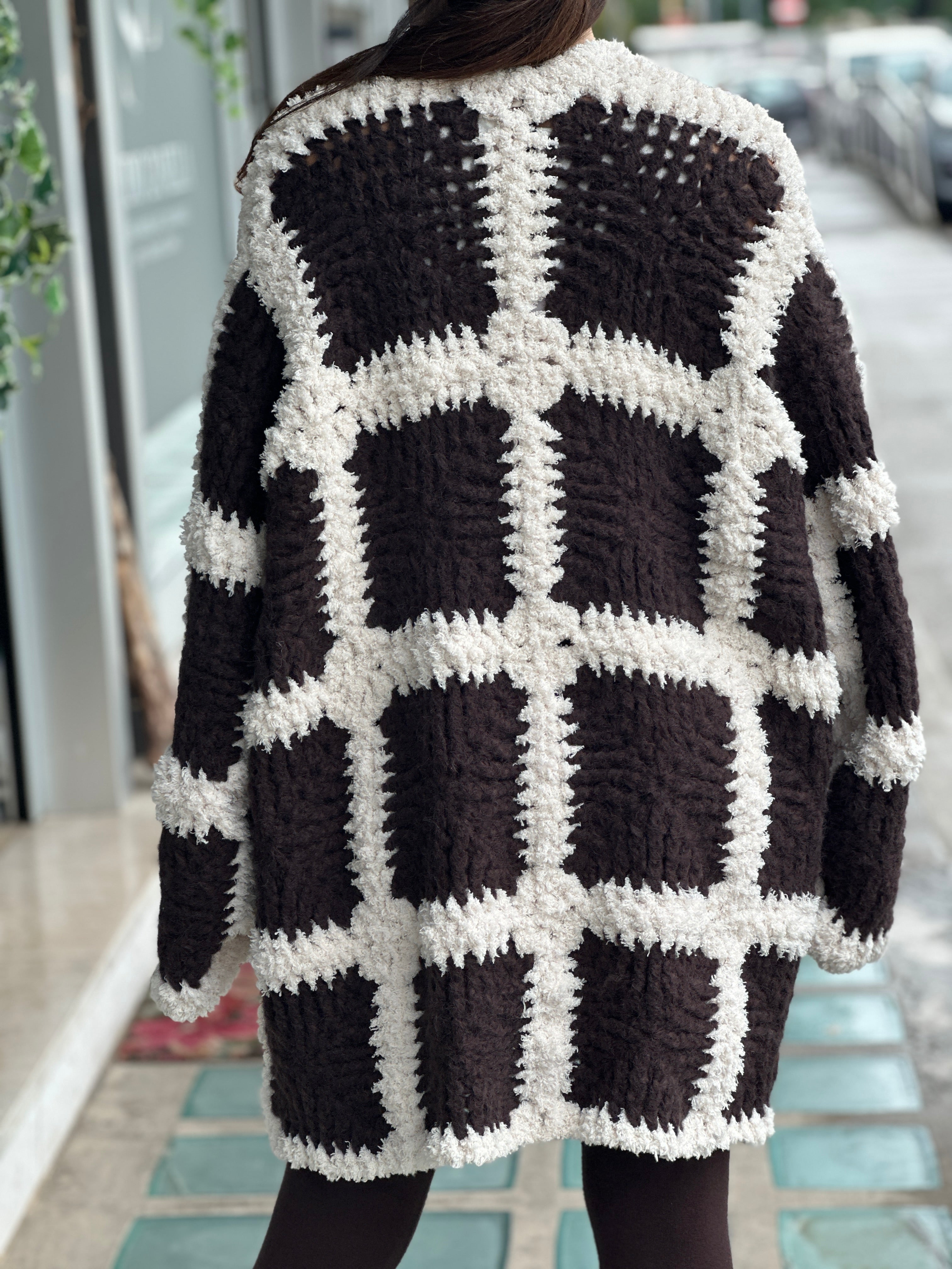 Cardigan Marrone Bianco