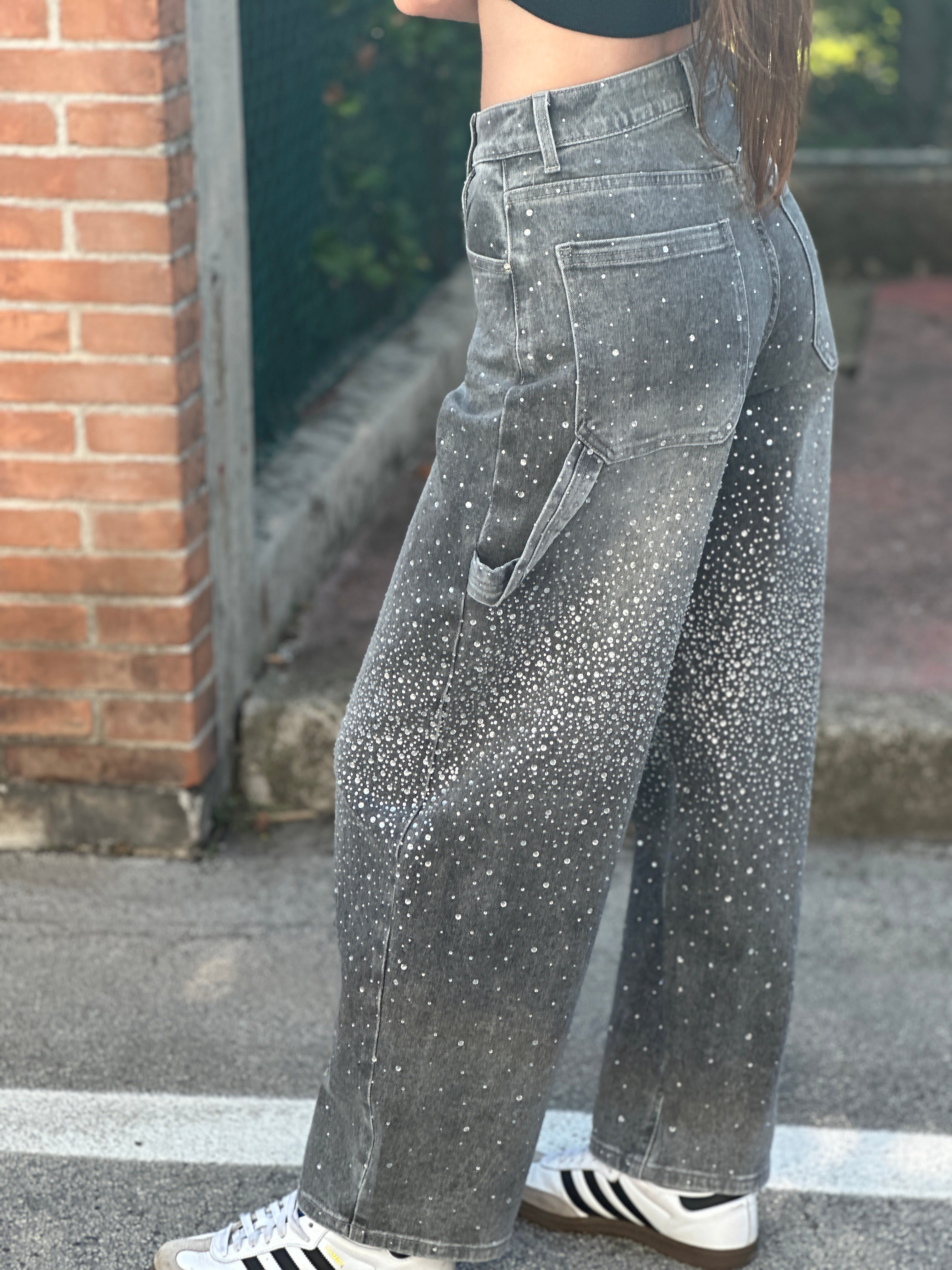 Jeans cargo strass
