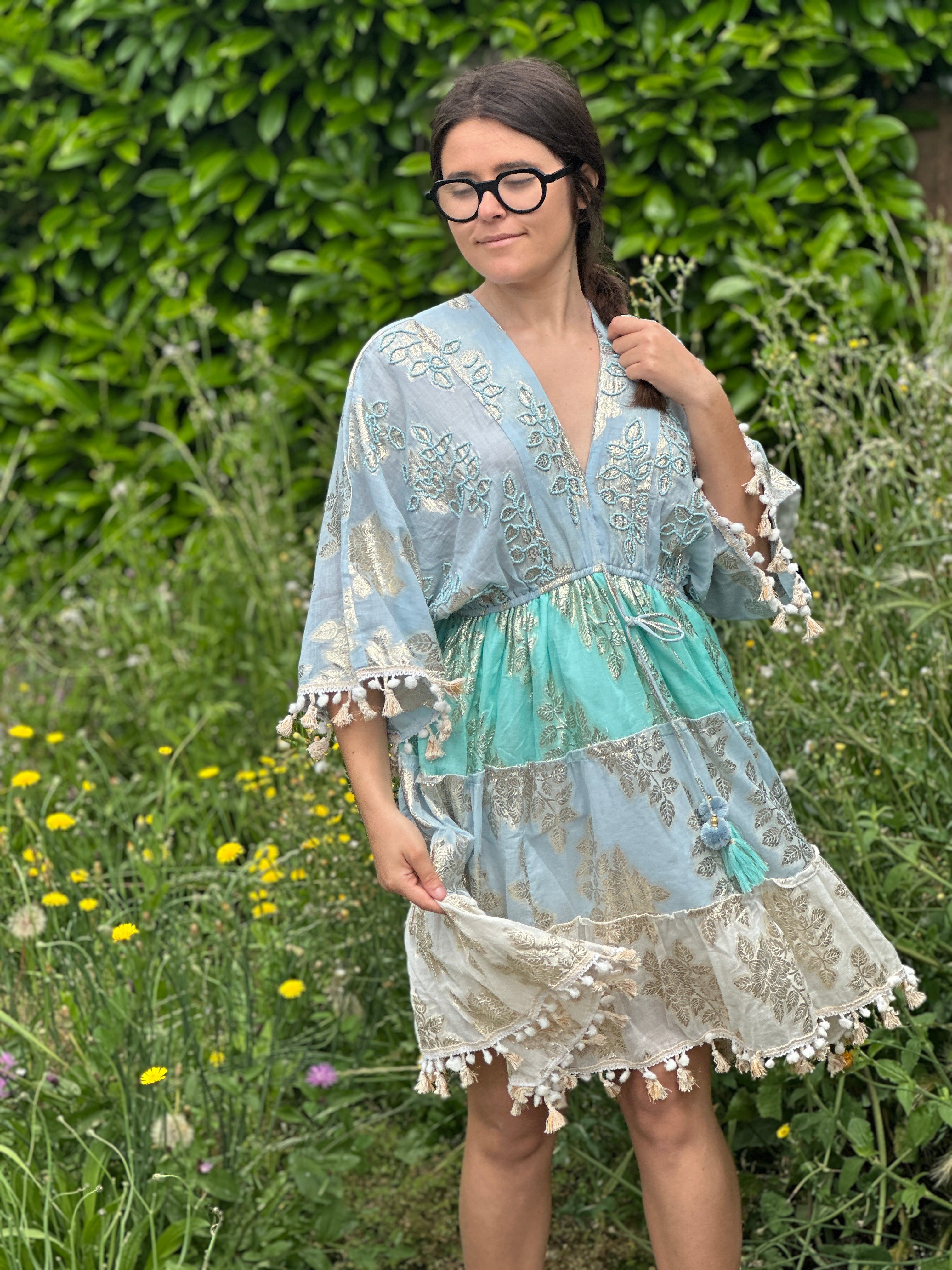 Abito Boho verde azzurro