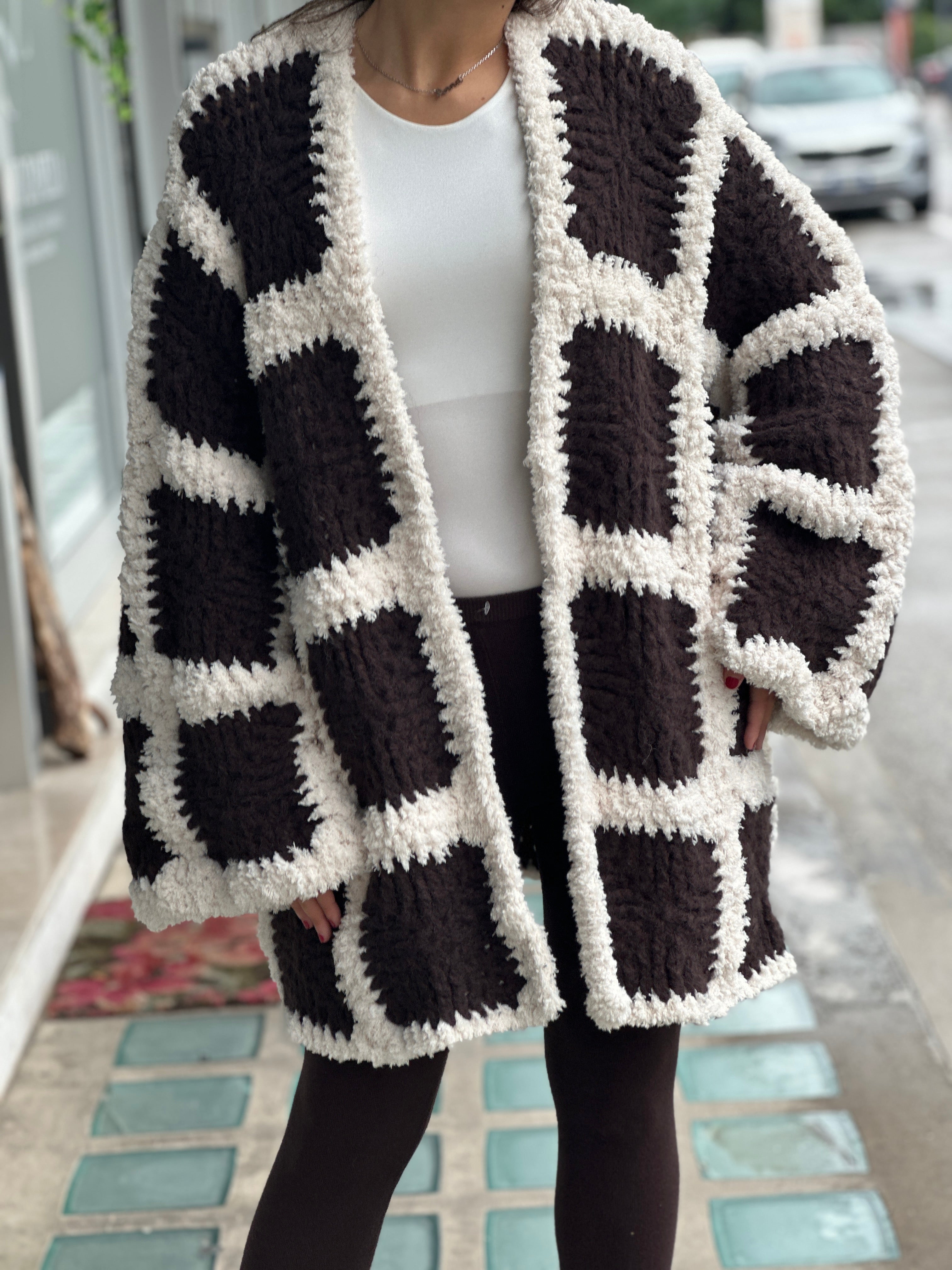 Cardigan Marrone Bianco