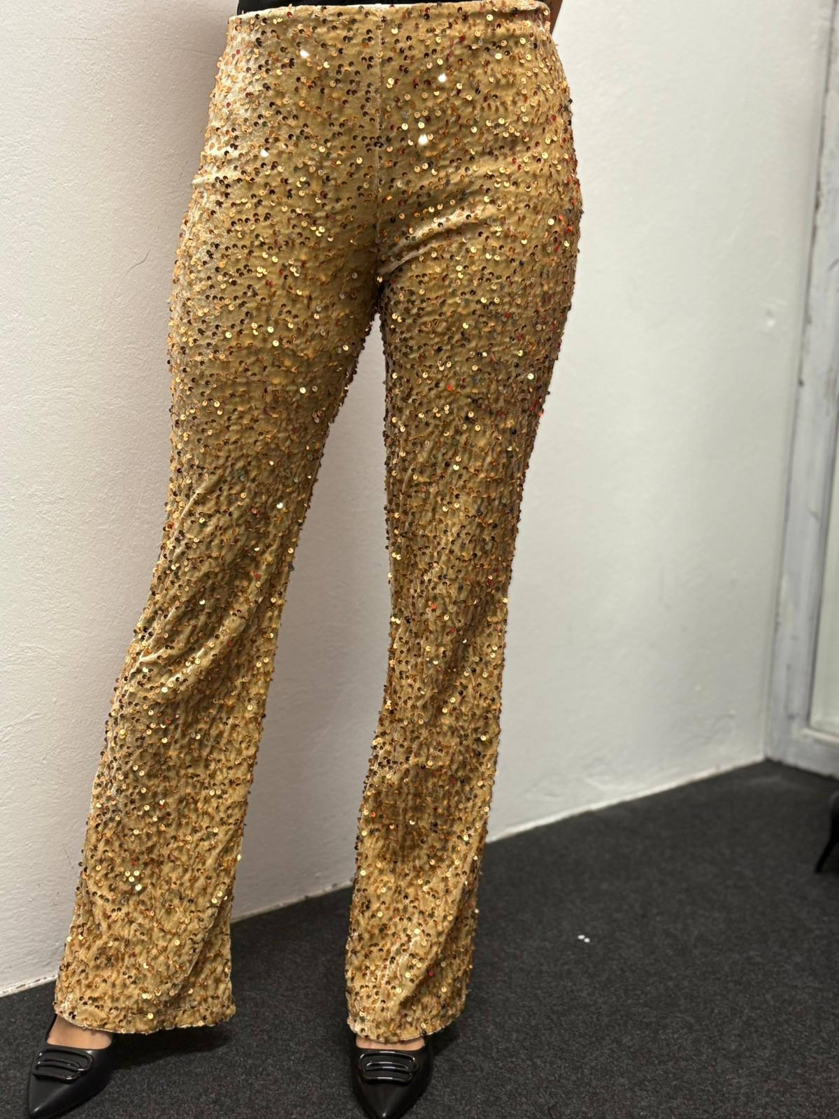 pantalone paillettes zampetta oro