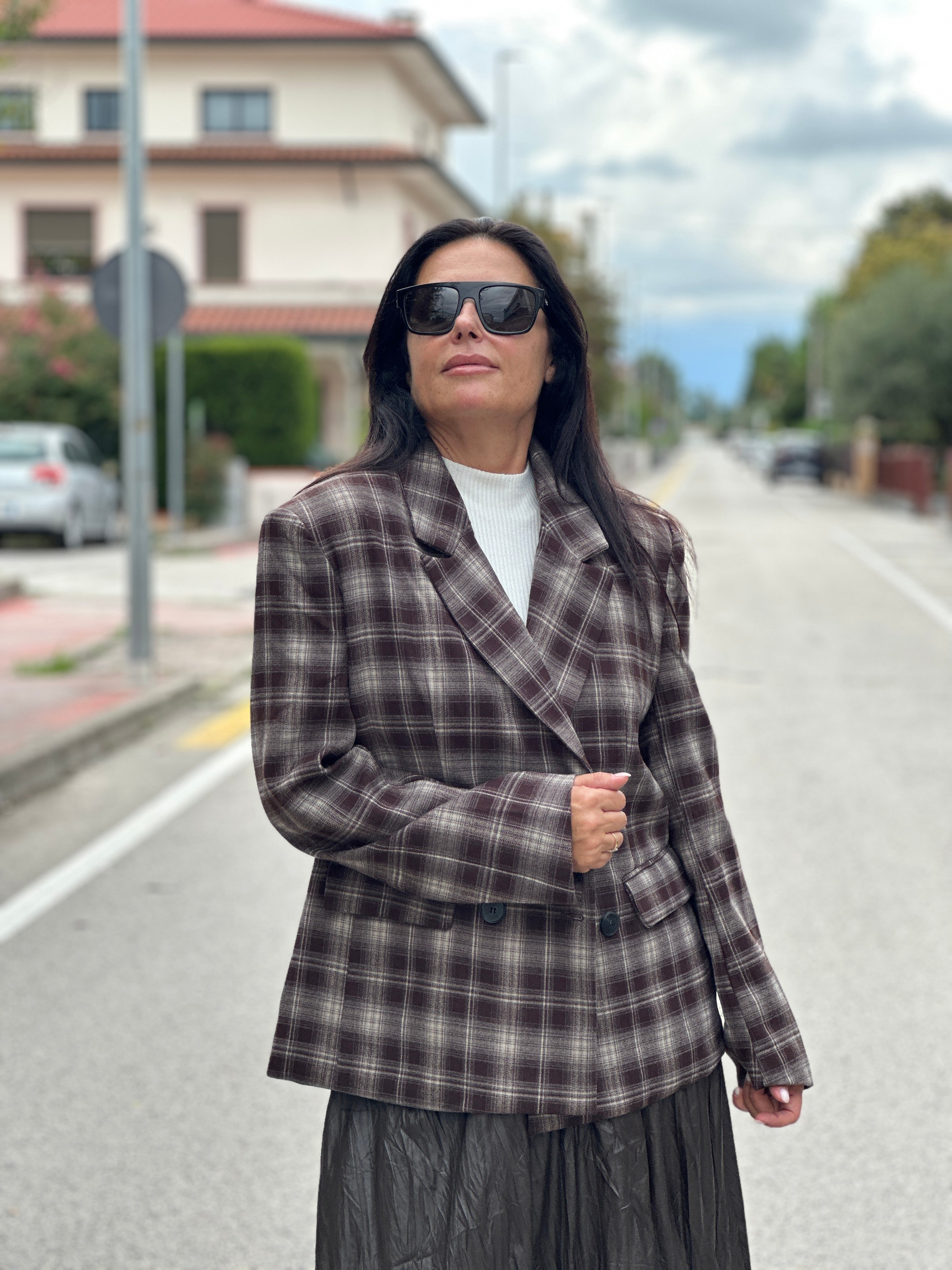 Giacca tartan marrone