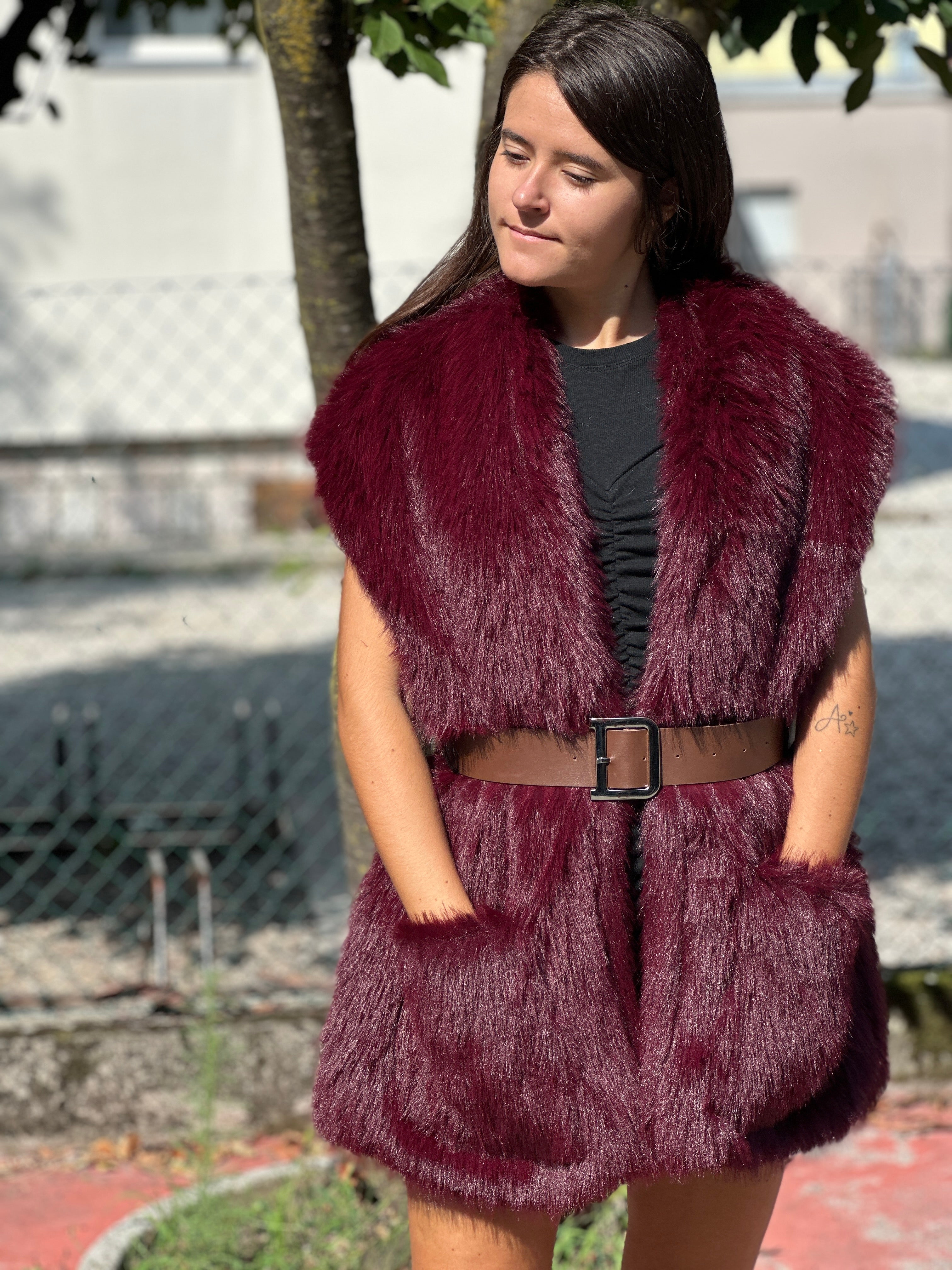 Gilet ecopelliccia bordeaux
