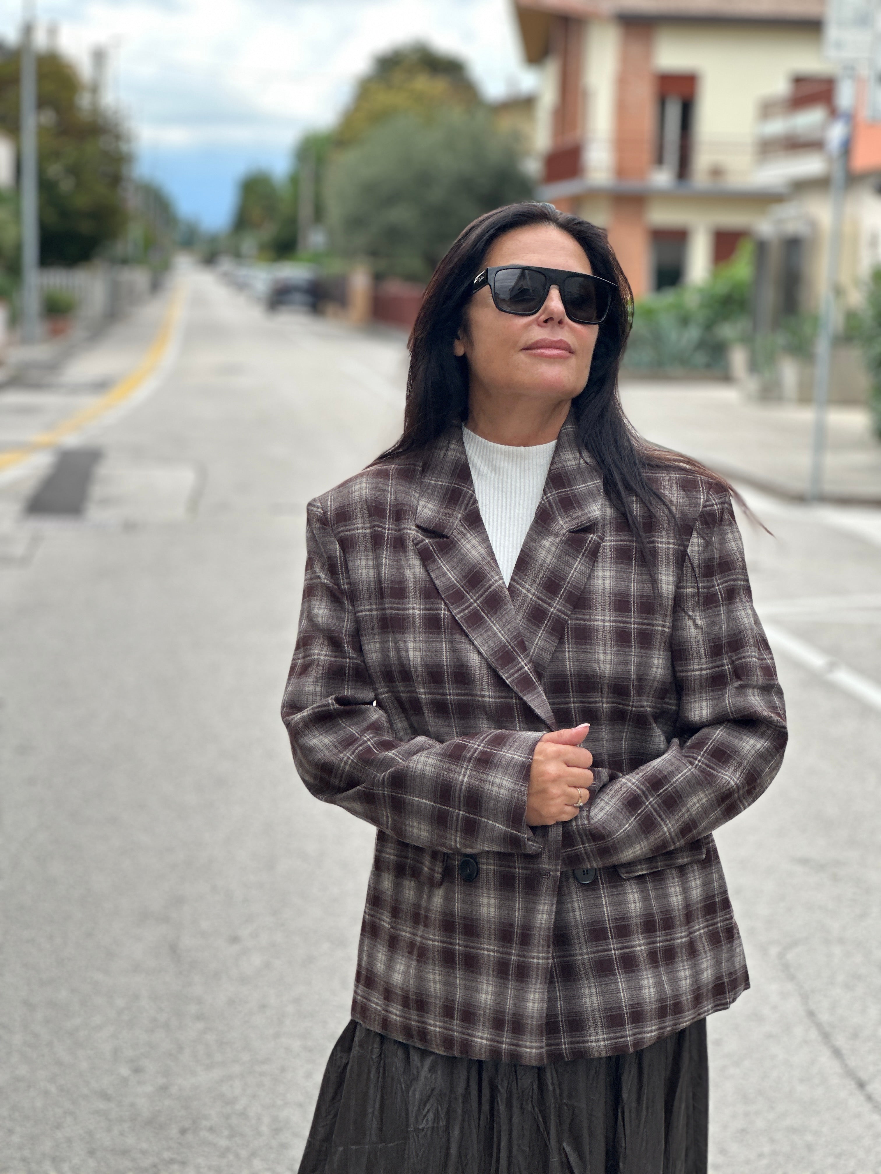 Giacca tartan marrone