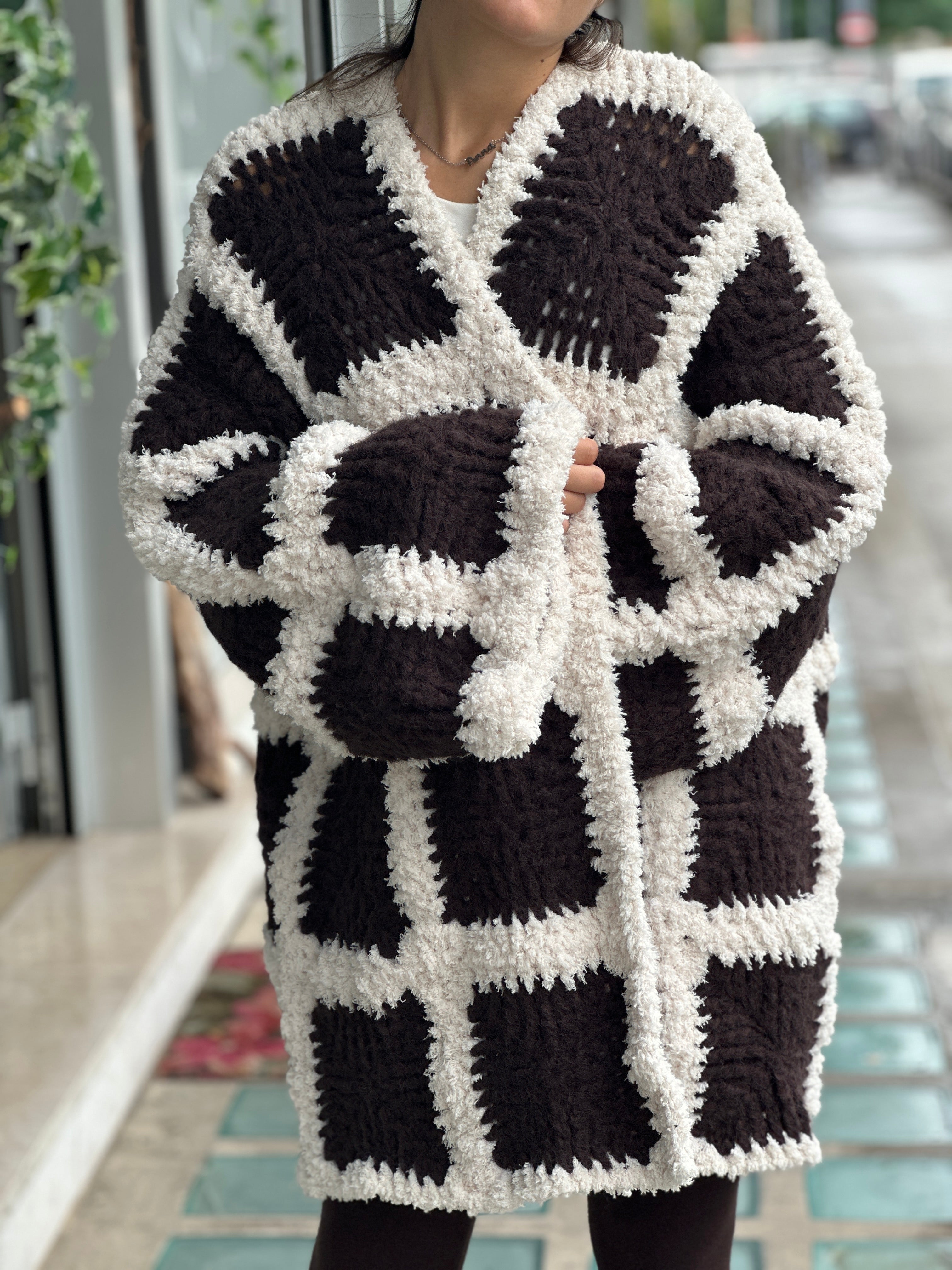 Cardigan Marrone Bianco